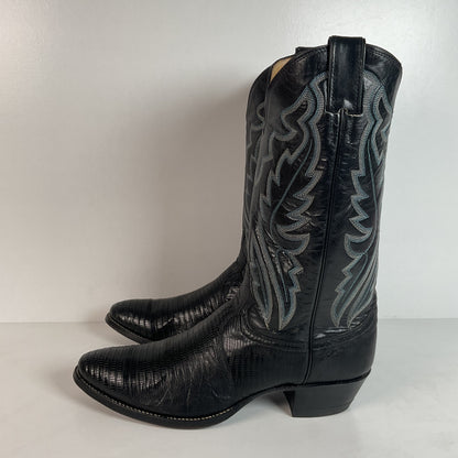 Vintage Justin Lizard Teju Cowboy Boots | USA Made | Black | Narrow | Men’s 12 B