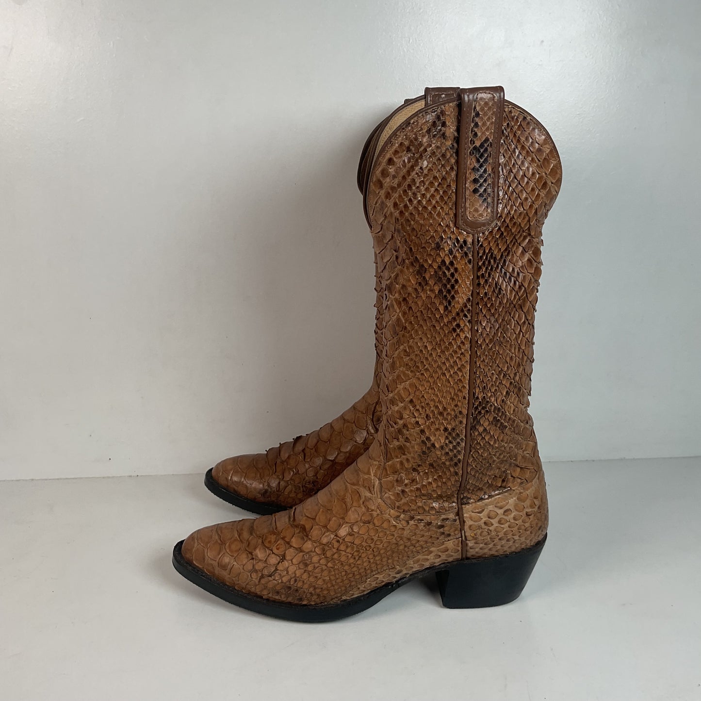 Vintage Full Python Snakeskin Cowboy Boots 8 D Back Cut Recraft