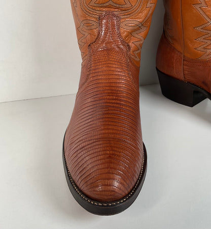 Vintage Dan Post Teju Lizard Cowboy Boots | Peanut Brittle | Men’s 10 D