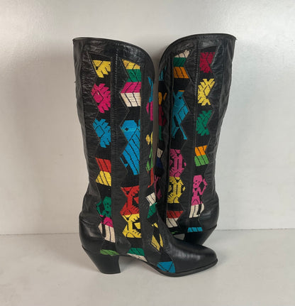 Tony Lama’s Hyer Cowgirl Boots 8 C Southwestern Aztec Woven Inlays