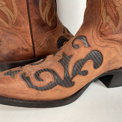 J. B. Dillon Goat Skin Cowboy Boots | Mad Dog | Tooled Inlays | Men’s 9 D