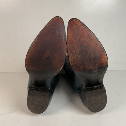 Vintage 1960s Tony Lama Emerald Green Cowboy Boots 10 E Distressed Gold Label