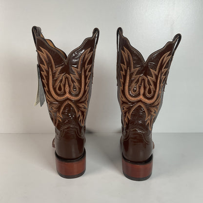 Lucchese 2000 Patent Leather Cowgirl Boots | Square Toe | Brown | USA Made | 6.5