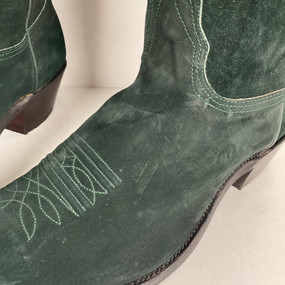 Vintage Nocona Wild Boar Cowboy Boots | Pig Skin Suede | Emerald Green | Men’s 11.5 E
