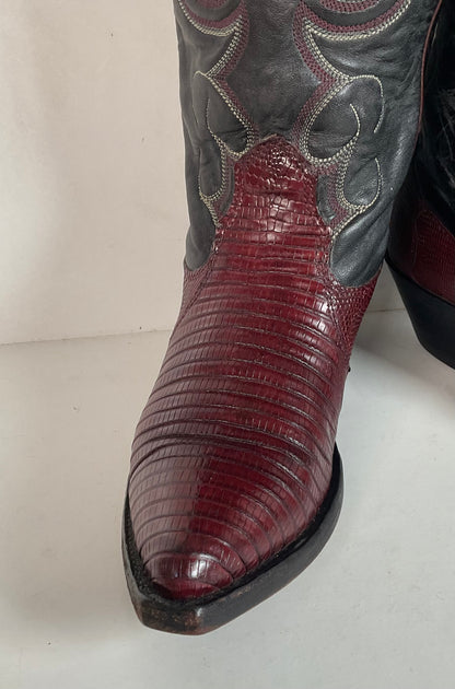 Vintage Nocona Plum Leather Cowgirl Boots 4 B Lizard Vamp