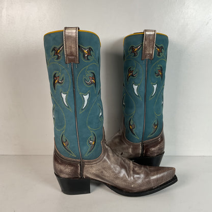 Frye Metallic Cowgirl Boots 7 M Tooled Inlay Snip Toe