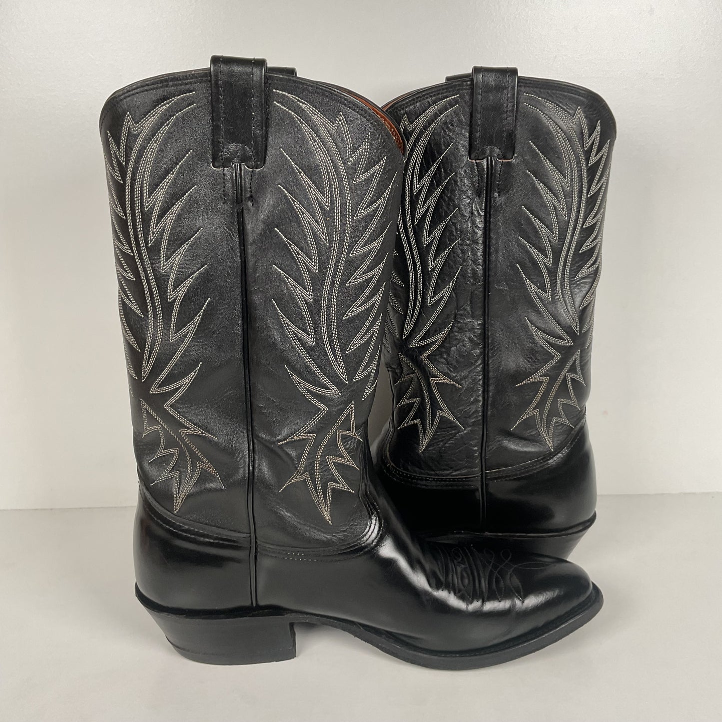 Vintage Nocona Cowboy Boots | Glossy Black Veal | USA Made | Men’s 9.5 EE