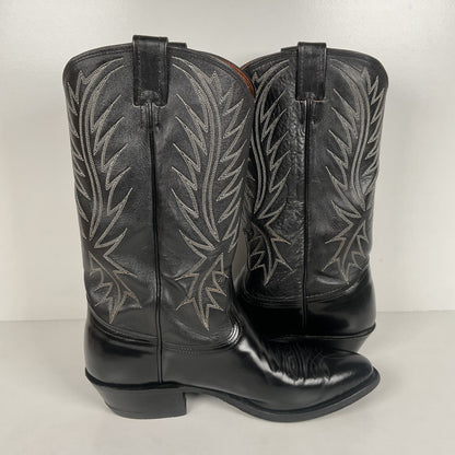 Vintage Nocona Cowboy Boots | Glossy Black Veal | USA Made | Men’s 9.5 EE