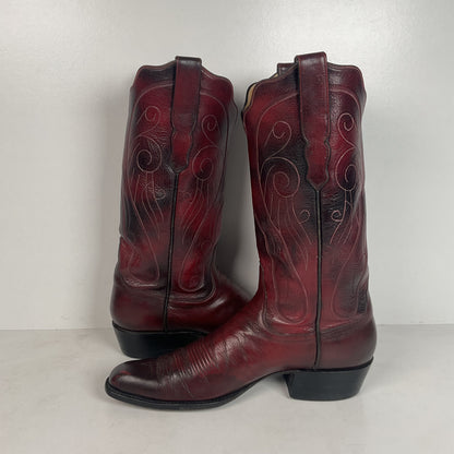 Custom Black Cherry Cowboy Boots | Goat Skin | Extra Narrow | 10.5 AA