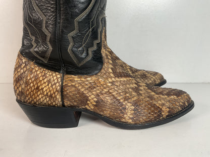 Diamondback Rattlesnake Cowboy Boots | Custom Made | Collar Overlay | Men’s 10 B