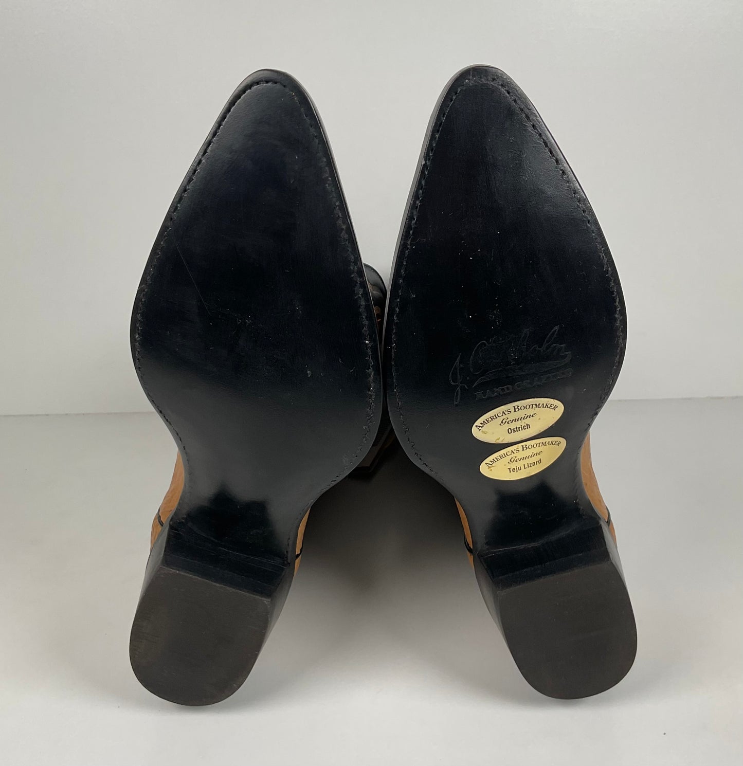 Vintage J. Chisholm Smooth Ostrich Cowboy Boots | Teju Lizard Wingtip | 8.5 EE