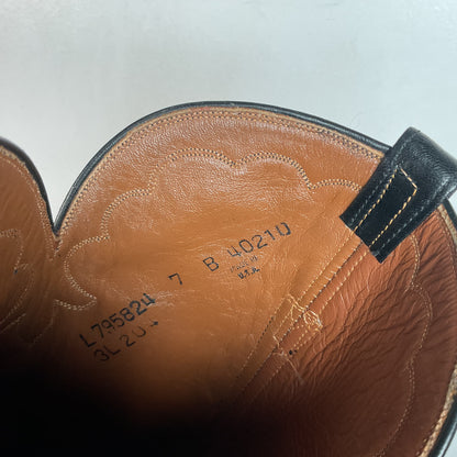 Vintage Lucchese Tall Cowgirl Boots 7 B USA Made Black Calf Skin