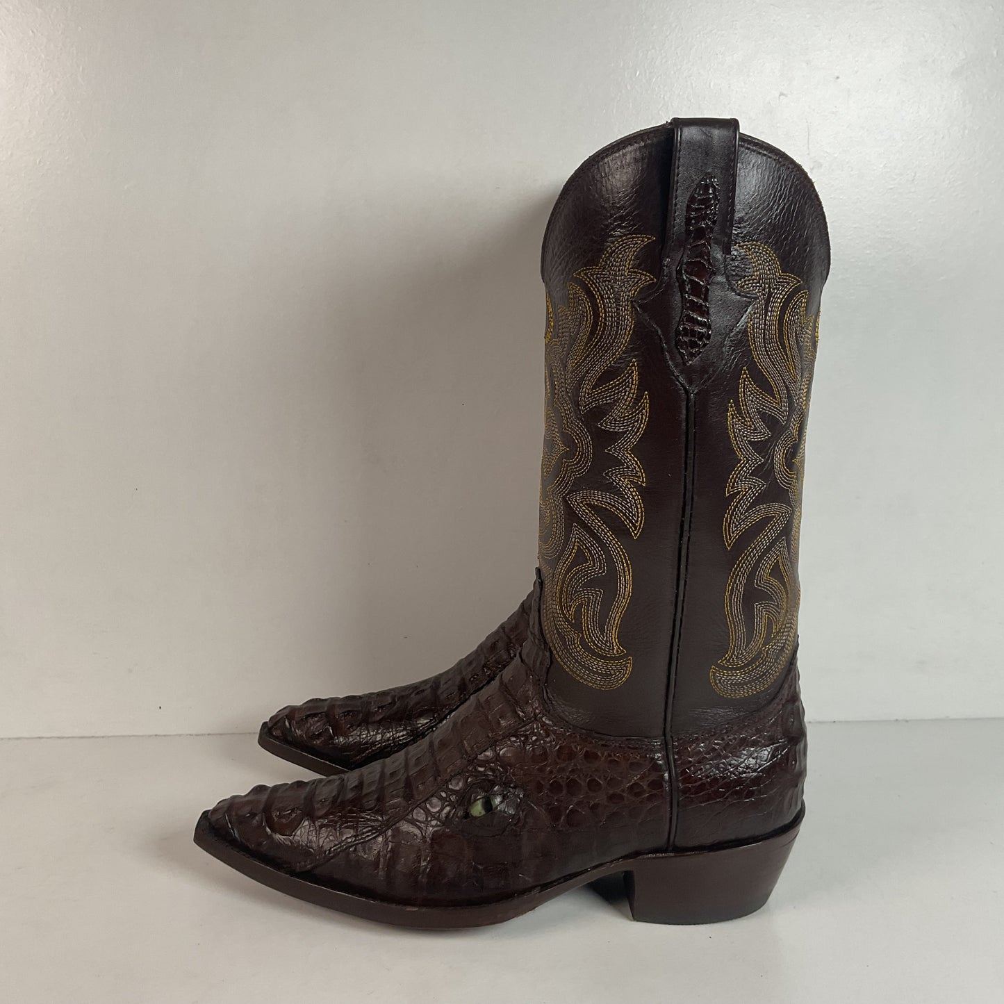 Custom Caiman Crocodile Cowboy Boots Men’s 8.5 Exotic Head Cut