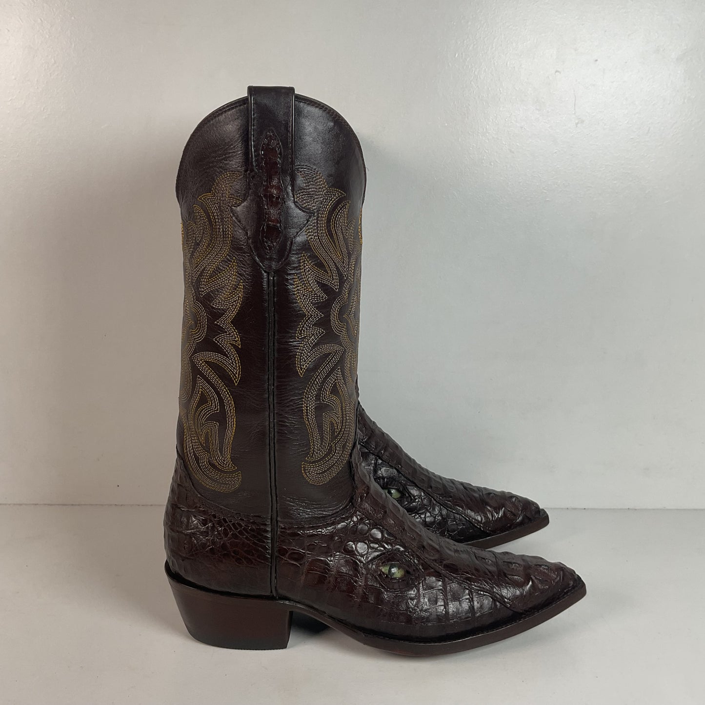 Custom Caiman Crocodile Cowboy Boots Men’s 8.5 Exotic Head Cut