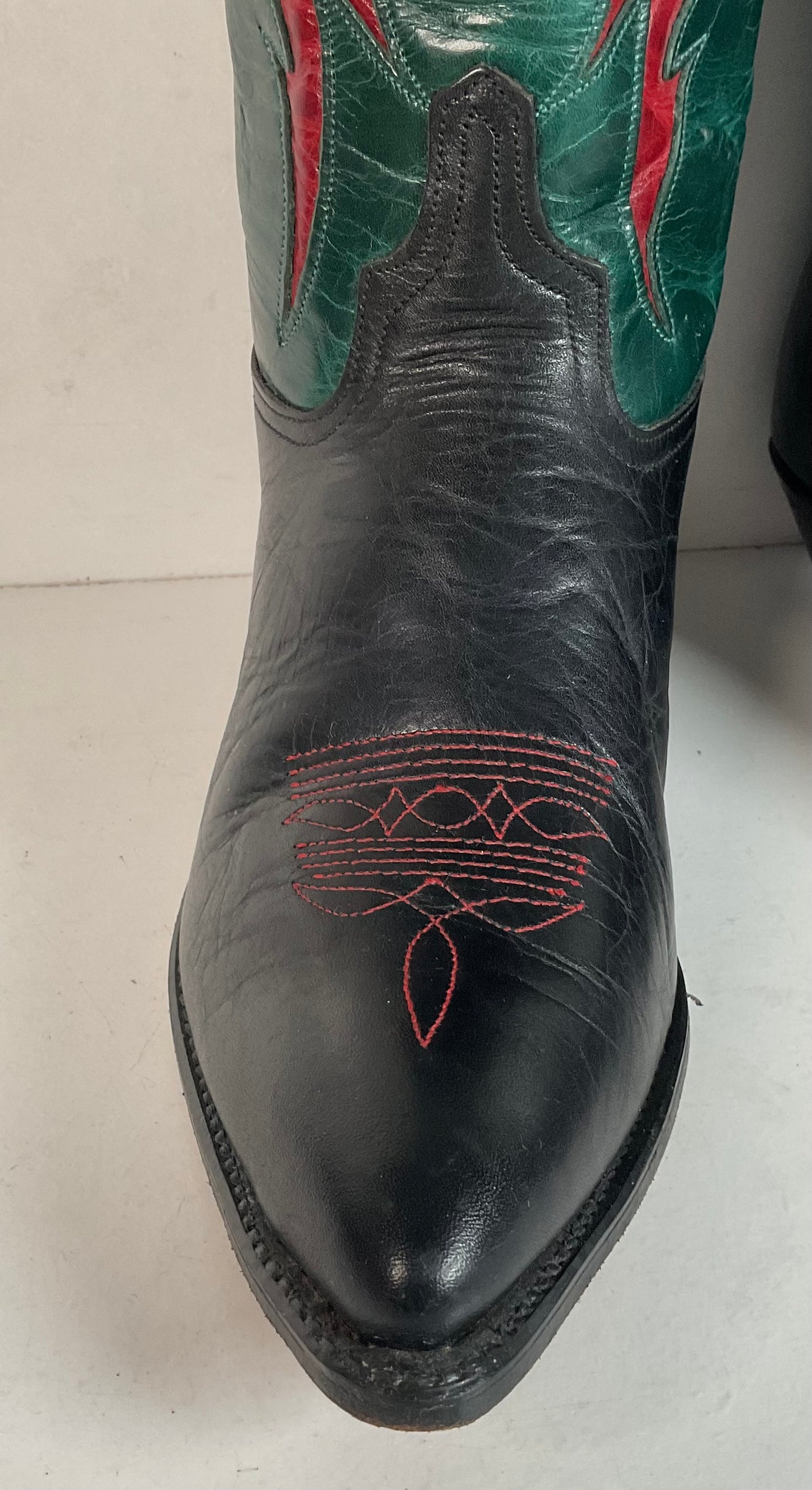 Vintage Dan Post For Code West Cowgirl Boots | Tooled Green Upper | Women’s 10 M