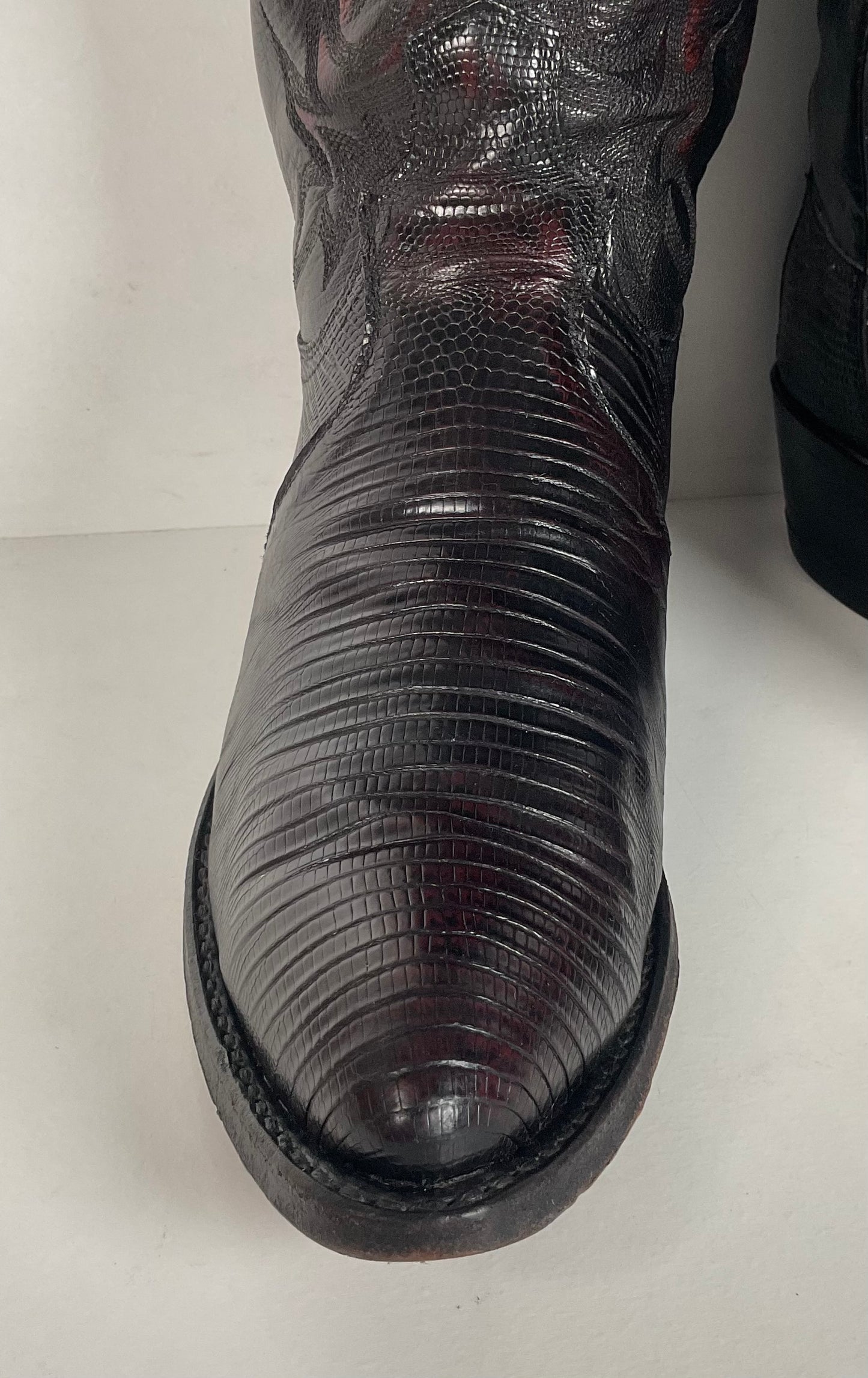 Vintage Dan Post Teju Lizard Cowboy Boots | USA Made | Black Cherry | Men’s 9 D