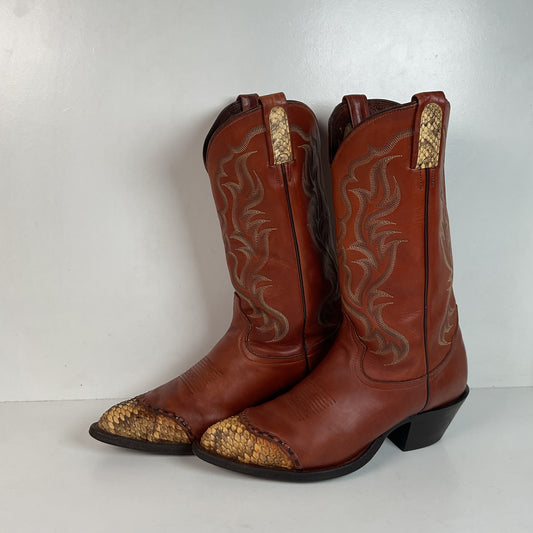 Vintage Tony Lama Rattlesnake Wingtip Cowboy Boots 10 D Diamondback Snakeskin