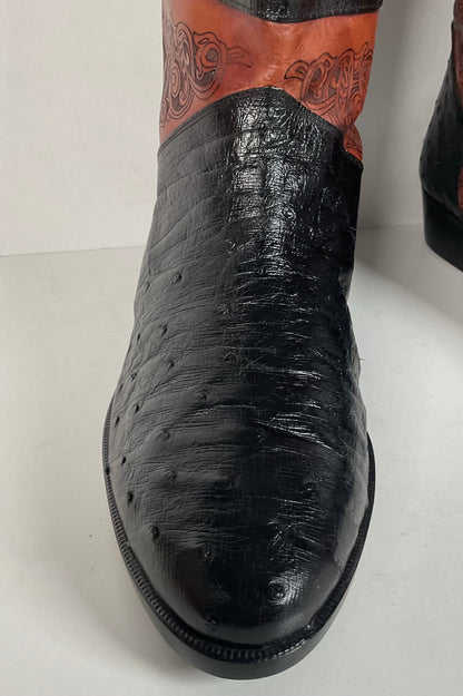 Vintage Lorenzo Banfi Ostrich Quill Bucket Boots | Tooled | Exotic | Men’s 9.5 M