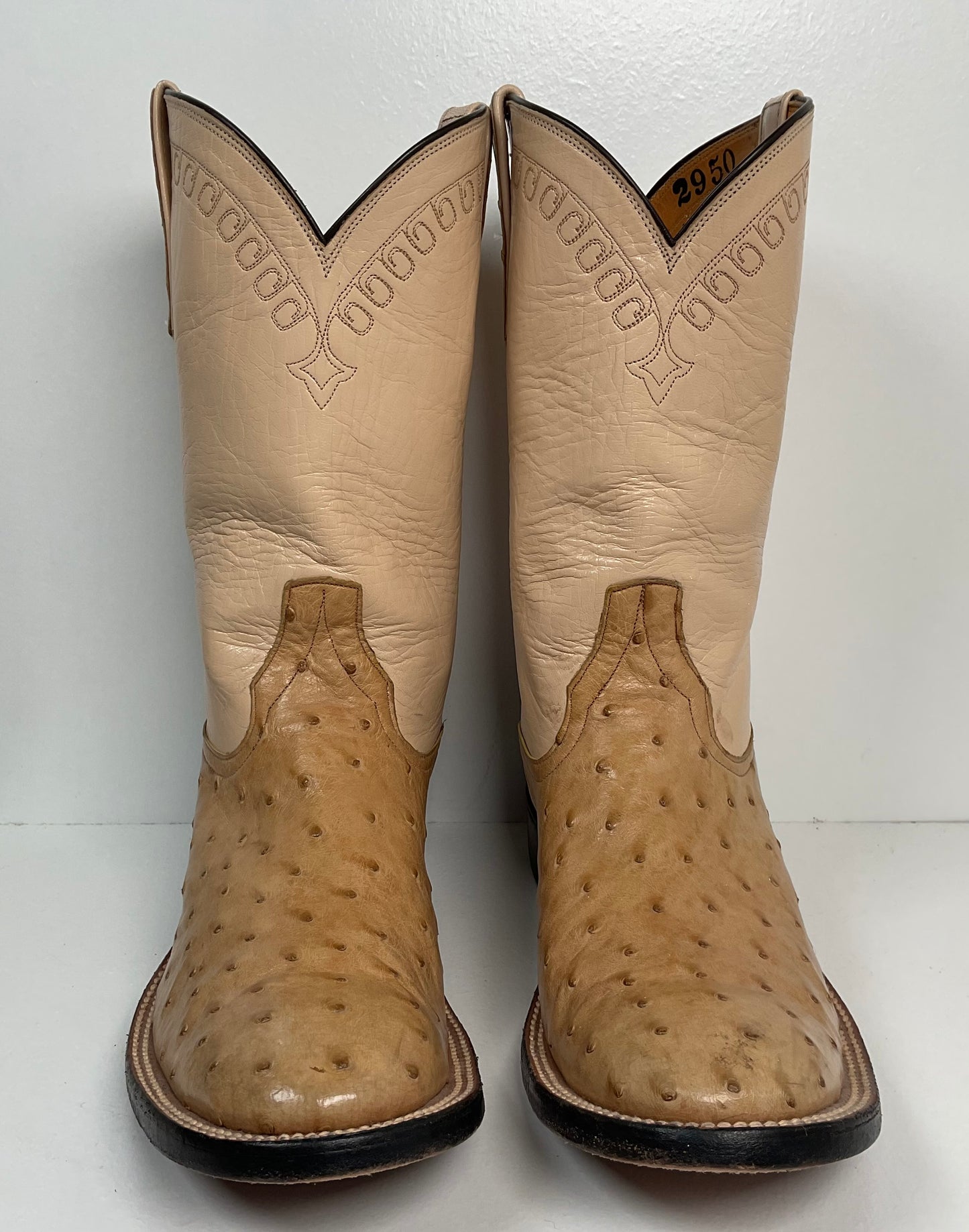 Rios Of Mercedes Exotic Ostrich Quill Roper Boots 9.5 B Golden Tan