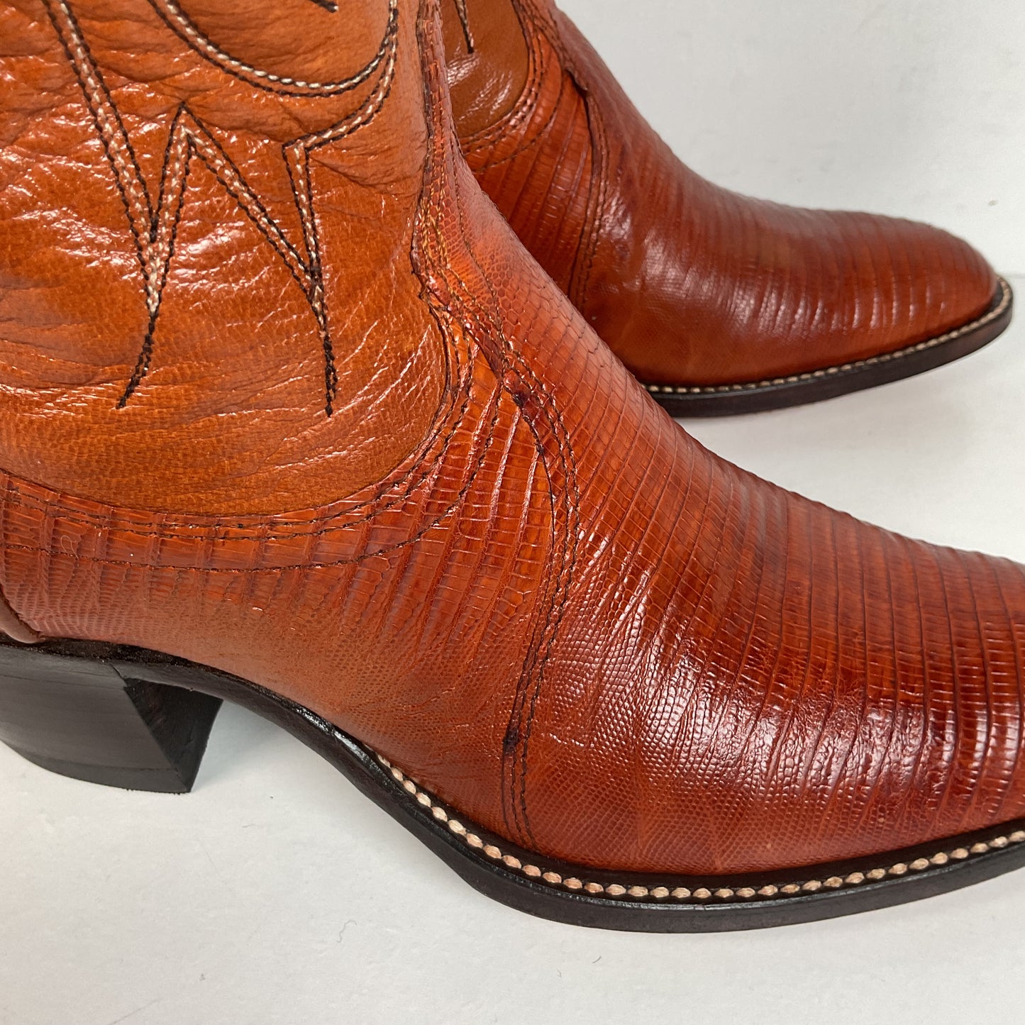 Vintage Dan Post Golden Spur Cowgirl Boots 7.5 C USA Made Lizard Teju