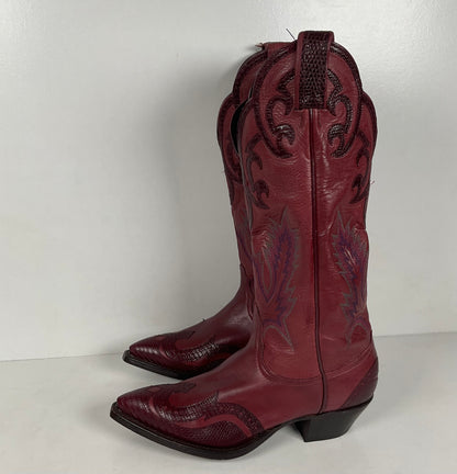 Tony Lama Lizard Wingtip Cowgirl Boots | Overlays | Cranberry | Women’s 6.5 M