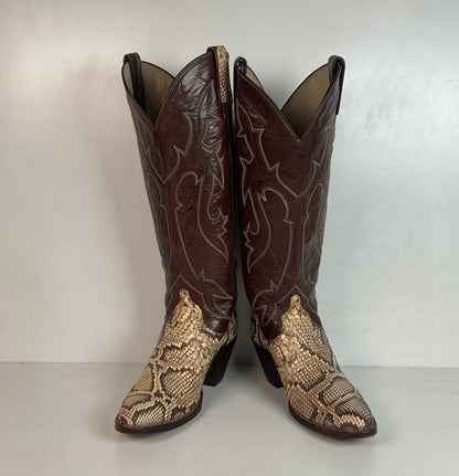 Vintage Dan Post Tall Python Cowgirl Boots 7.5 C USA Made Front Cut
