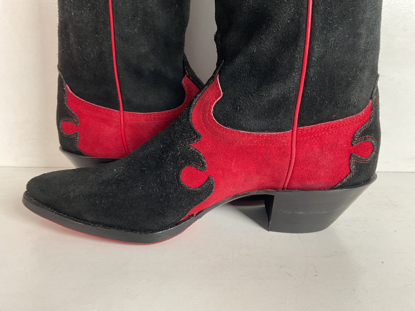 Vintage Justin Rough Out Suede Cowgirl Boots 8 B USA Tooled Overlay Recrafted