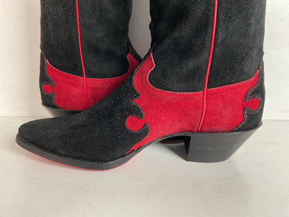 Vintage Justin Rough Out Suede Cowgirl Boots 8 B USA Tooled Overlay Recrafted