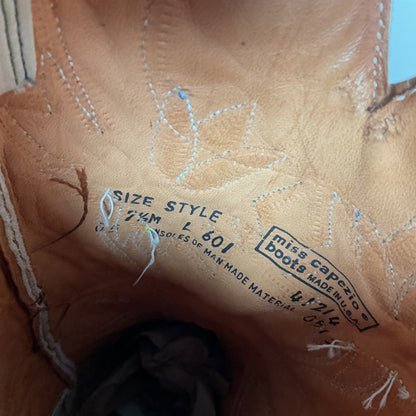 Vintage Miss Capezio Tulip Cowgirl Boots 7.5 M USA Made Rainbow Stitched