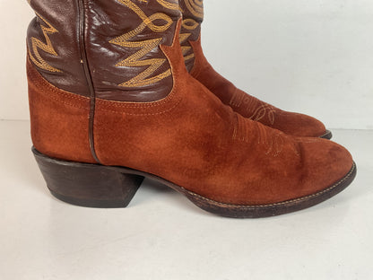 Vintage Tony Lama Pig Skin Suede Cowboy Boots 9 E Gold Label