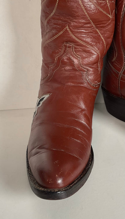 Vintage Justin 18” Butterfly Cowgirl Boots 5.5 C Snakeskin Inlay 70s