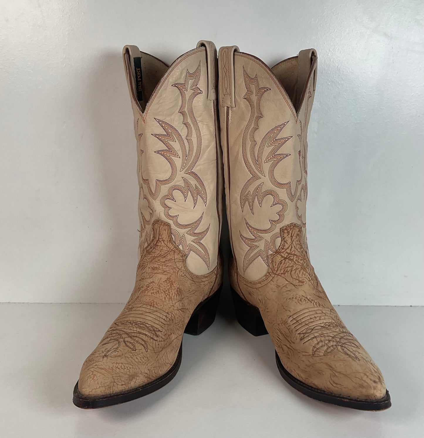Vintage Dan Post Sueded Shoulder Cowboy Boots 10 D USA Crème Custom