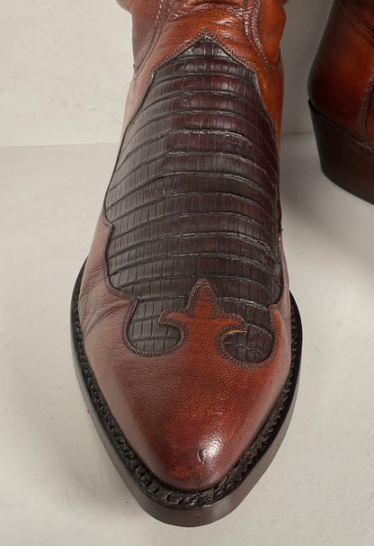 Vintage Lucchese Goat Skin Cowboy Boots | Lizard Inlay | Men’s 8.5 D