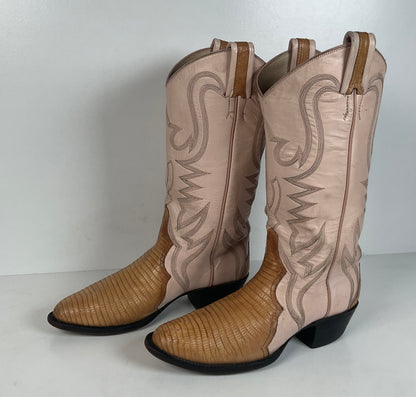 Vintage Larry Mahan Teju Lizard Cowgirl Boots | Peach | 1980s | Women’s 6 B
