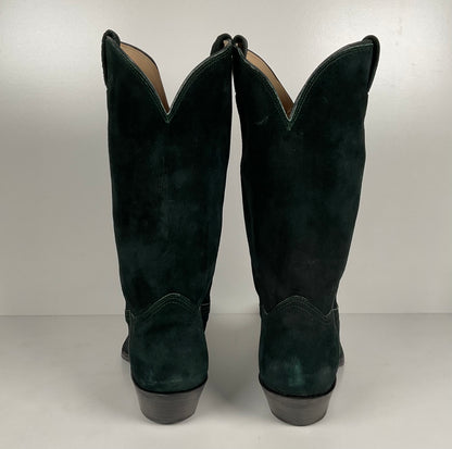 Vintage Nocona Wild Boar Cowboy Boots | Pig Skin Suede | Emerald Green | Men’s 11.5 E