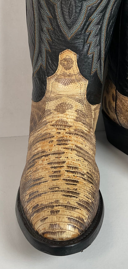 Vintage Tony Lama Natural Lizard Cowboy Boots 8.5 D USA Made