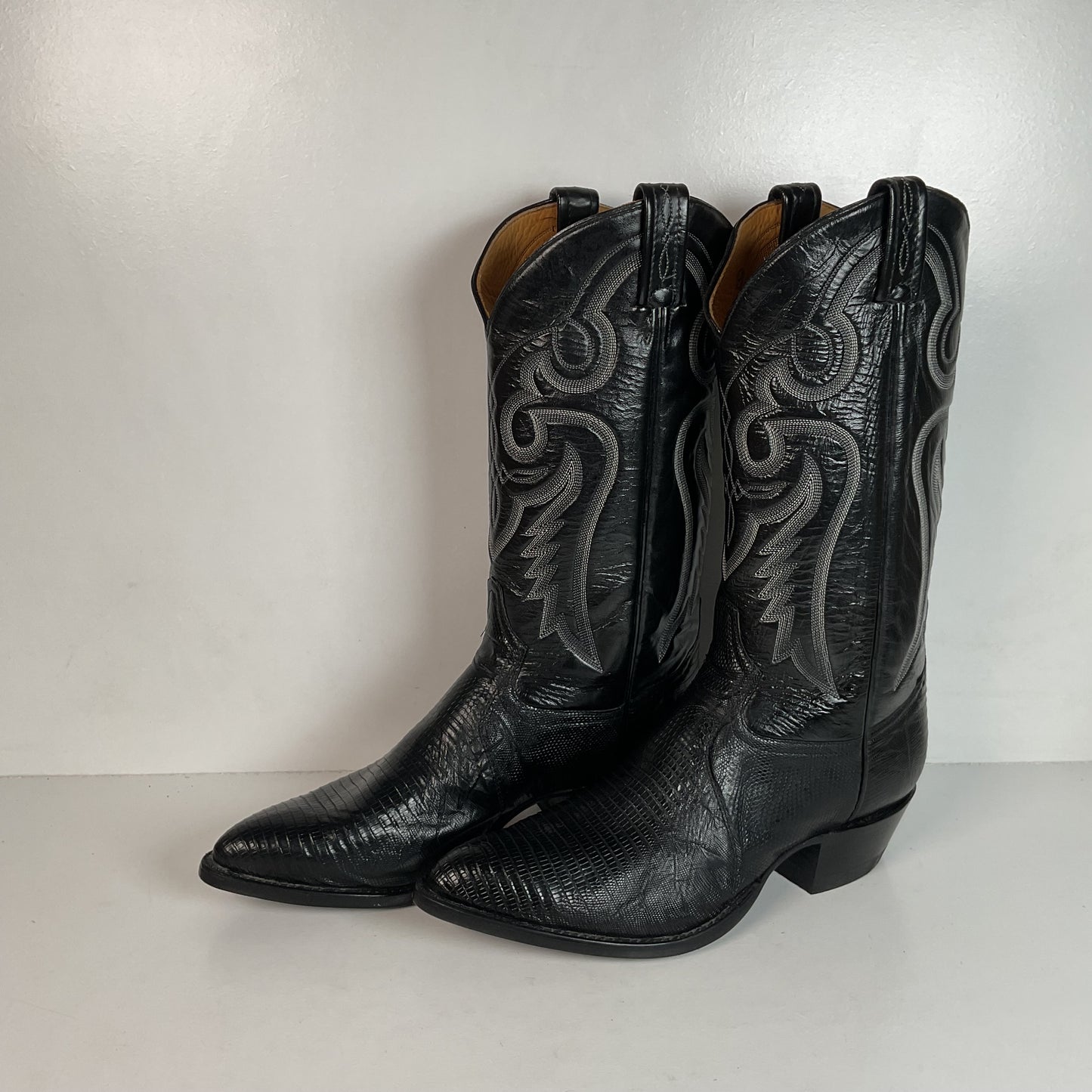 Vintage Tony Lama Black Lizard Teju Cowboy Boots 9 E Deadstock