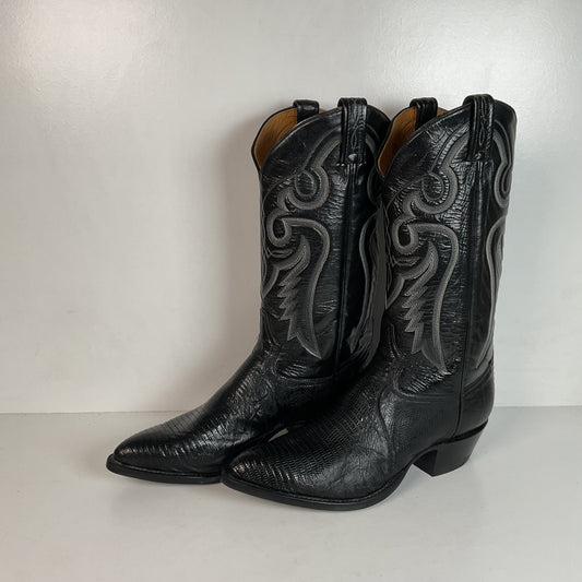 Vintage Tony Lama Black Lizard Teju Cowboy Boots 9 E Deadstock