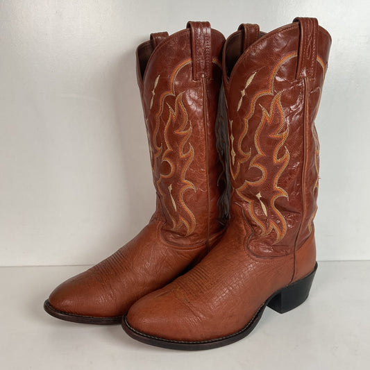 Tony Lama Bonham Cognac Smooth Ostrich 8.5 EE USA Made Distressed