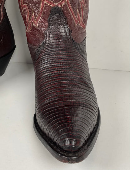 Vintage Tony Lama Teju Lizard Buckaroo Boots | Burgundy | Women’s 9 B