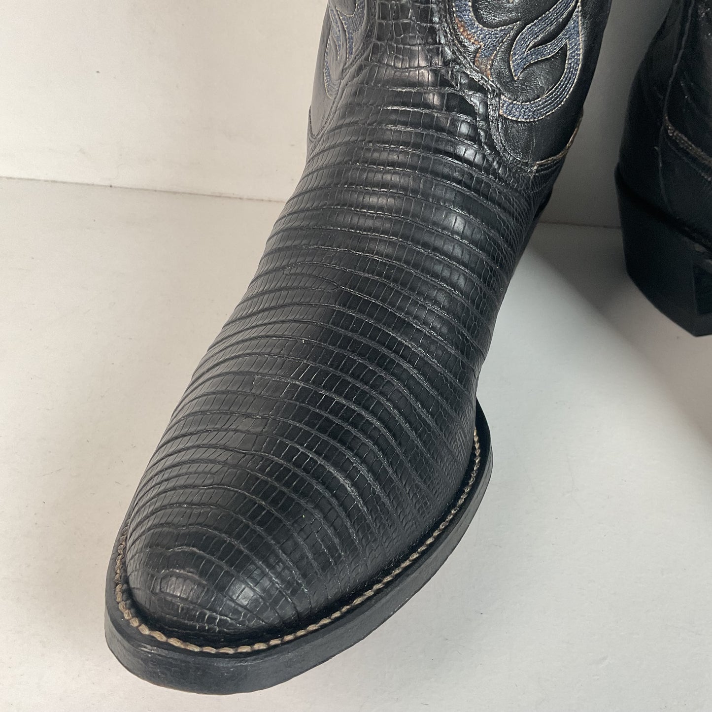 Black Lizard Teju Cowboy Boots 11 D Round Toe
