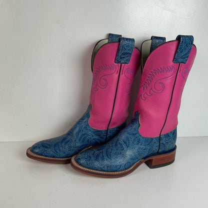 Olathe Tooled Cowgirl Roper Boots 7 B Barbie Pink Upper