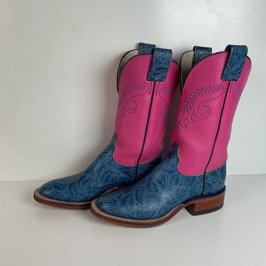 Olathe Tooled Cowgirl Roper Boots 7 B Barbie Pink Upper