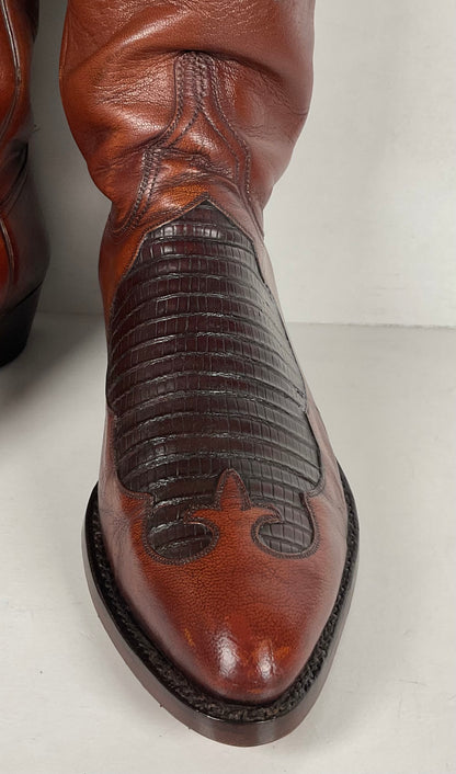 Vintage Lucchese Goat Skin Cowboy Boots | Lizard Inlay | Men’s 8.5 D