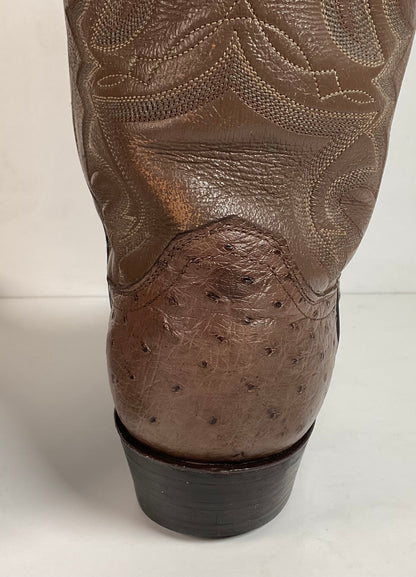 Justin Full Ostrich Quill Cowboy Boots 10 E USA Made Exotic