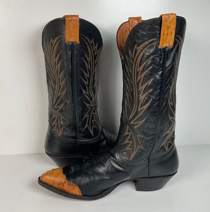 Vintage Nocona Wingtip Cowboy Boots | Exotic Ostrich Quill | Men’s 11 D