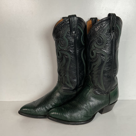 Tony Lama Emerald Green Teju Lizard Cowboy Boots 8 EE USA Made