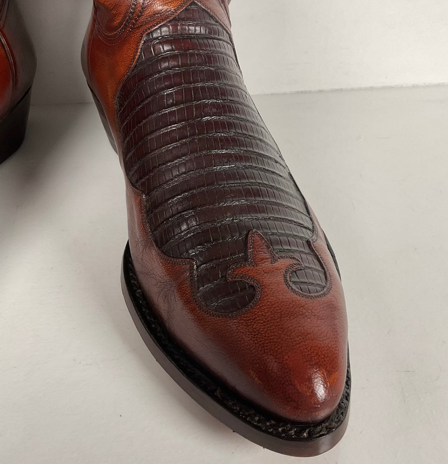 Vintage Lucchese Goat Skin Cowboy Boots | Lizard Inlay | Men’s 8.5 D