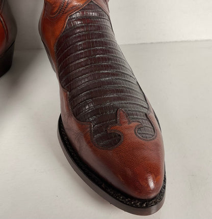 Vintage Lucchese Goat Skin Cowboy Boots | Lizard Inlay | Men’s 8.5 D