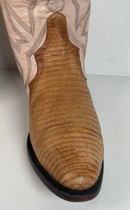 Vintage Larry Mahan Teju Lizard Cowgirl Boots | Peach | 1980s | Women’s 6 B